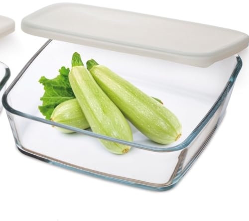 SIMAX 8593419484025 3-teiliges Aufbewahrungsschalen-Set mit Kunststoffdeckel, Glas, farblos