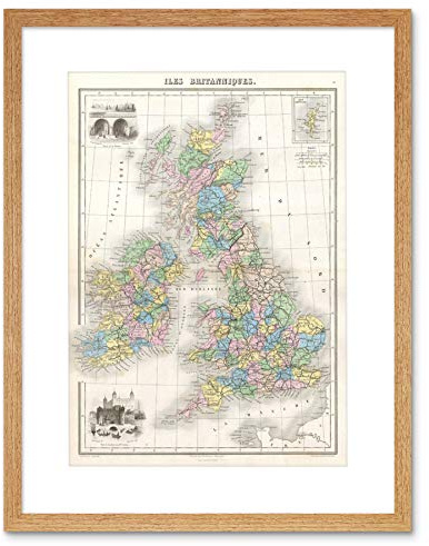 Wee Blue Coo Map 1878 Migeon British Isles England Ireland Scotland Framed Wall Art Print