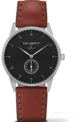 Paul Hewitt Unisex Erwachsene Analog Quarz Uhr mit Leder Armband PH-M1-S-B-1M