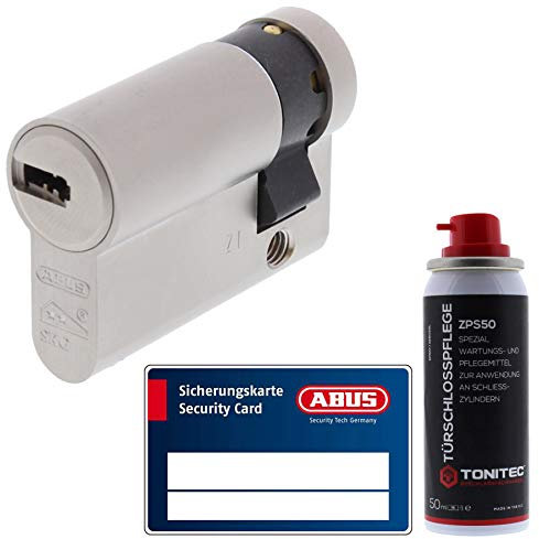 ToniTec Set aus ABUS Schließzylinder Türzylinder als Halbzylinder EC660 GS gleichschließend inkl. 3 Schlüssel je Bestellung mit Sicherungskarte Größe 10 35mm + ToniTec Pflegespray
