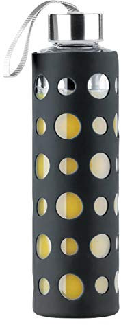 PEARL Flaschen Glas: Trinkflasche aus Borosilikat-Glas, Schwarze Hülle, 550ml, BPA-frei (Trinkflasche mit Silikonhülle, mit Silikonhülle, Glasflaschen Schutzhülle)