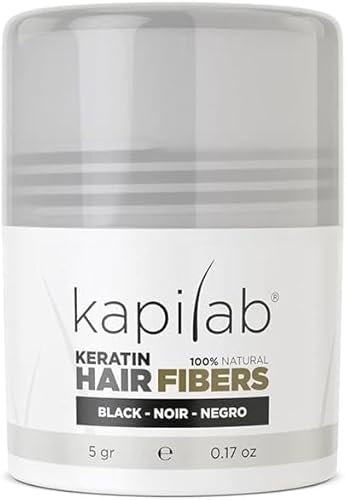 Kapilab Streuhaar Schwarz, Premium Haarpuder zur Haarverdichtung Haarfasern für Dünner Werdenes Haar Keratin Haarpulver Mehr Volumen Hair Fibers für Männer und Frauen - 5 gramm