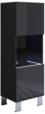 MB Muebles Bonitos, Vitrine avec Pieds 12 cm Luke V3 pour Salon ou Salle à Manger Moderne avec Lumière LED, Meuble Modulaire en Mélamine Brillante, Couleur Noir, 40x138x29 cm