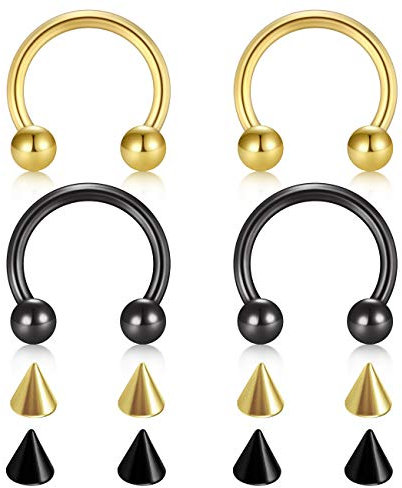 D.Bella 18G Chirurgenstahl Nase Septum Hufeisen Augenbraue Lippe Bauchnabel Piercing 10mm Helix Tragus Daith Rook Ohrringe mit Ersatz Spikes Gold und Schwarz