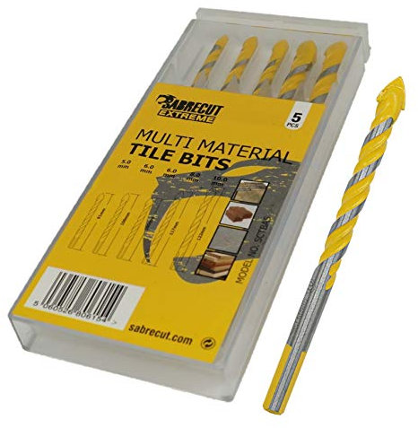 SabreCut SCTBA5 Set di punte da trapano multimateriale per piastrelle per marmo, ceramica, porcellana, granito, con scatola di immagazzinaggio durevole