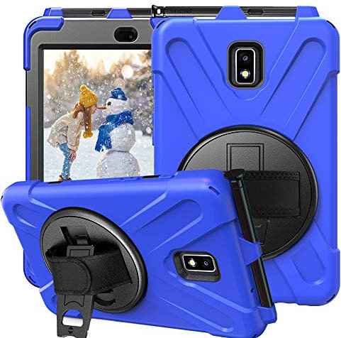 CCMAO Galaxy Tab Active 2 8.0 Case, SM-T390/T395 Case, [Hand Strap] 360 Degree Rotating Kickstand Full-Body Impact Protective Case for Samsung Galaxy Tab Active 2 8.0 SM-T390/T395 (Blue)