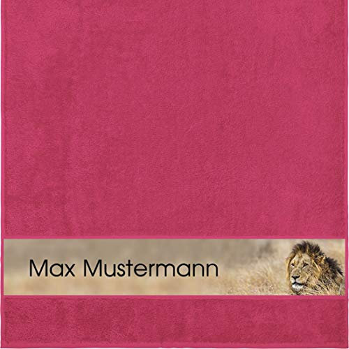 Manutextur Duschtuch mit Namen - personalisiert - Motiv Tiere - Löwe - viele Farben & Motive - Dusch-Handtuch - Fuchsia - Größe 70x140 cm - persönliches Geschenk mit Wunsch-Motiv und Wunsch-Name