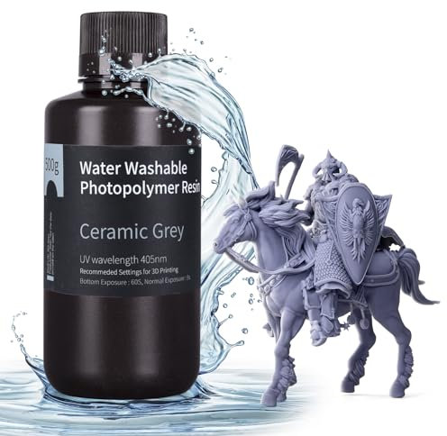 ELEGOO Wasser Waschbares 3D Drucker Resin, Upgraded Water Washable UV Resin 405nm Photopolymer Harz für MSLA/DLP/LCD 3D Drucker Keramikgrau 500g