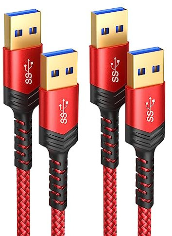 JSAUX USB 3.0 A Male to Male cable, [2-pack/1M+2M] SuperSpeed Data Transfer Cable Gold Plated Compatible with External Hard Drive, WD My Cloud, DVD, Laptop Cooler and Blu-ray Disc Player, etc - Red