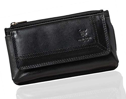 MATADOR 2in1 Echtleder Handy Gürteltasche mit Reißverschlussfach #Brisbane, mit edler Geschenkbox und RFID Schutz, Elegante Handytasche Leder für Smartphone bis 6,9 Zoll in Schwarz Nappa