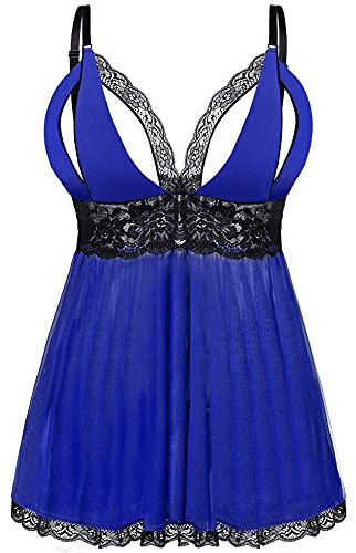EVELIFE Babydoll Donna Sexy Taglie Forti Lingerie Set Lace Chemise Nightwear Vestito con Perizoma
