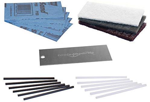 Tools4Boards Ski & Snowboard P-TEX Base Repair Kit:12pcs Ptex + 5pcs Structure Sandpaper + 3 Brite Abrasive Pads + Stainless Scraper, Extra Large