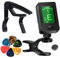 Moreyes Gitarrenkapodaster/-stimmgerät zum Anklipsen für Gitarre, Bass, Violine, Ukulele, chromatisch, mit Plektren