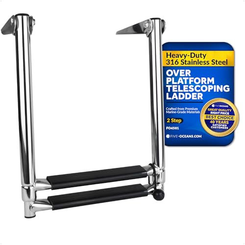 Five Oceans Marine Over Platform 2 Steps Telescoping Boat Ladder, AISI316 Stainless Steel FO-4501