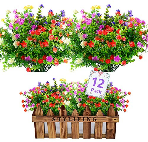 STYLIFING Künstliche Blumen, 12 Stück, für den Innen- und Außenbereich, UV-beständig, Kunstblumen aus Kunststoff für Haus, Garten, Hochzeit, Empfang Dekoration
