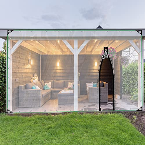 Transparente PVC Plane Vorhang for Pergola mit Reißverschluss Plane Wasserdicht Plastikvorhang for Outdoor, Garten, Pergola, Terrasse,Anpassbar (Color : Transparent, Size : 3.5x2m)