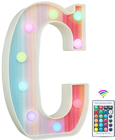 Rainbow Light Up Letters, Colorful LED Letter Lights 16 Color Changing Alphabet Sign Gifts for Girls Women Party Birthday Decorations Remote Night Light Christmas Valentine Wall Table Decor - C