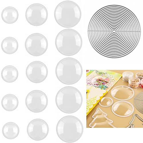 30 Stück runde, gewölbte Shaker-Abdeckungen, durchsichtige Kunststoff-Shaker-Abdeckungen mit 1 runden Nesting-Matrizensatz, dimensionale Shaker, klare Shaker-Abdeckungen, Fenster-Blister-Shaker-Karten