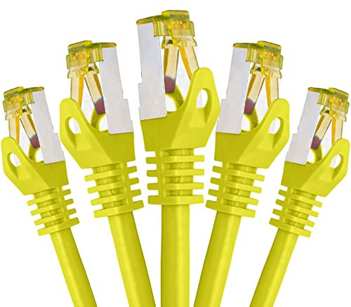 BIGtec LAN Kabel 5 Stück 0,25m Netzwerkkabel CAT7 Ethernet Internet Patchkabel CAT.7 gelb Gigabit doppelt geschirmt Netzwerke Router Switch 2 x Stecker RJ45 kompatibel zu CAT.5 CAT.6 CAT.6a CAT.8