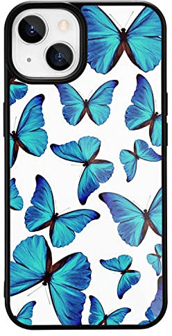 MAYCARI Cute Blue Butterfly Printed Phone Case for iPhone 14 Pro, Hard Back Case with Soft TPU Bumper for Girls Children Women Protective Phone Case for iPhone 14 Pro