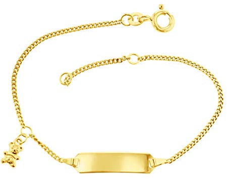 Baby- & Kinder ID-Armband Goldarmband mit Bär 333 Gold 16 cm I Panzerflach Armband mit Gravur Taufarmband Gold Namensarmband mit Namen Kinderschmuck | Nickelfrei | Made in Germany I 5.56049-1