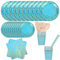 Trimming Shop 80pcs Disposable Dinnerware Set, Polka Dot Disposable Tableware - Gold Dot Blue Party Plates, Napkins, Cups, Straws, Forks, Spoons for Baby Shower, Bridal Shower