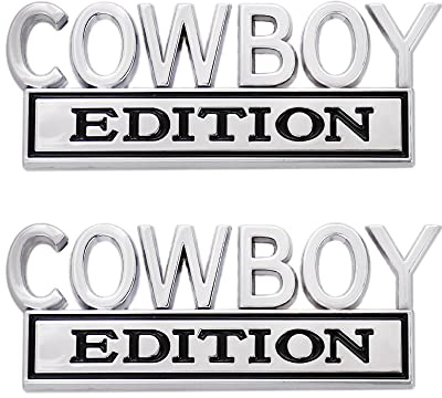 2 x Cowboy-Edition-Emblem, Auto-Abzeichen, Ersatz für universelle Fahrzeuge, Autos, LKWs, SUVs (silberfarben, schwarz)