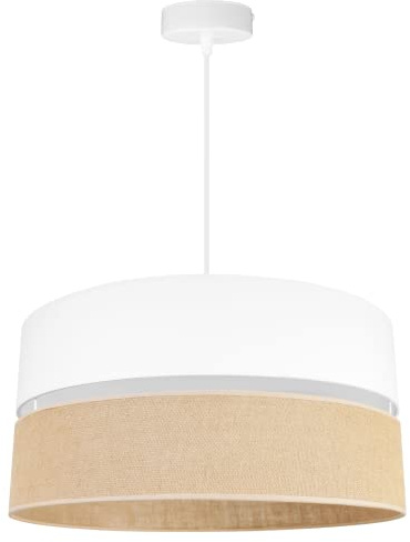 Light-Home Juta Hängelampe - Boho Deckenlampe Esszimmer und Küche - Pendelleuchte aus Metall mit Stoff Lampenschirm - ⌀ 45 cm - Klassisch 1 - Jute Weiß