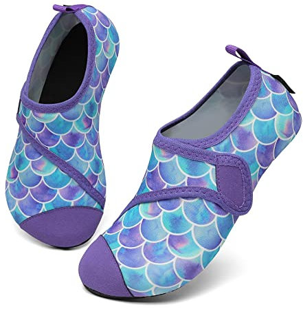SAGUARO Calcetines Piscina Niño Surf Aqua Escarpines Niña Secado Rápido Antideslizante Zapatillas Deportivas Acuáticas Morado 30/31 EU