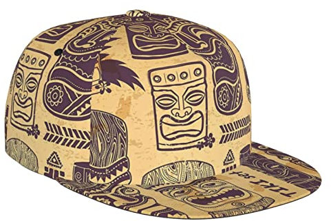 Aloha Tiki Muster Fashion Flat Brim Baseball Cap =>> Geeignet für den täglichen Gebrauch Sport Outdoor erhältlich in vier Jahreszeiten schwarz, Schwarz, Einheitsgr��e