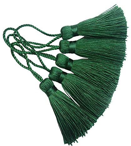 Makhry 20pcs 4,3 Zoll Handgemachte Seidige Mini Handwerk Quaste mit 2-Zoll-Kabel Schleife und Kleinen Chinesischen Knoten für Ohrringe,Lesezeichen,DIY Handwerk Zubehör (Dunkel Grün)