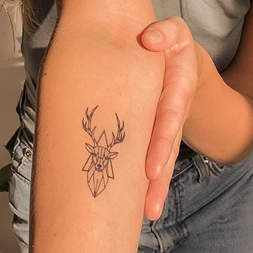 Inkster® Hirsch Tattoo | Temporäres Tattoo mit EU-Kosmetikzertifizierung | wasserfest + vegan | revolutionäres 2-Wochen-Tattoo | Fake Tattoos und Klebetattoos für Erwachsene