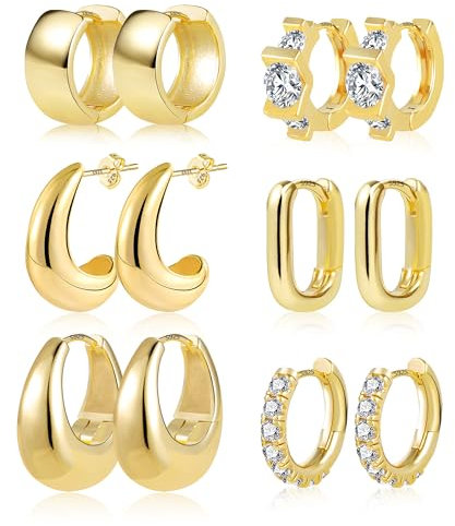 ALEXCRAFT Dicke Creolen Gold Ohrringe Set Klein Damen Chunky Gold Hoop Earrings Ohrringe Set Für Mehrere Ohrlöcher