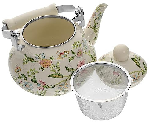 BESTonZON Teiera in Ceramica Smaltata Con Motivo Floreale Con Colino per Fornello Teiera in Porcellana Smaltata 2L, Bollitore Smaltato per Fornello Bollitore Con Decorazione Floreale