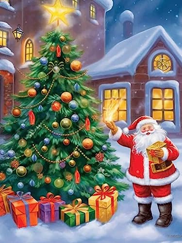Pavemlo 5D Diamond Painting Completo Kits Árbol De Navidad, DIY Kit de Pintura de Diamante Arte Papá Noel, Completo Bordado Punto de Cruz Stitch Cristal Pintura Manualidades para Decoración 30X40 cm