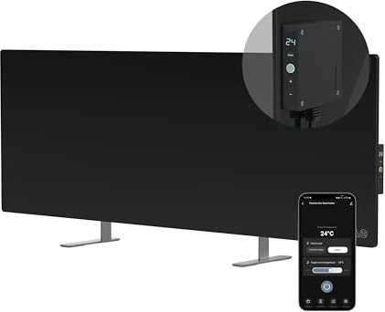 AENO Smart LED Stufa Elettrica Infrarossi, Risparmio Energetico Riscaldatore 700W, Montaggio a Parete e o Autoportante, Vincitore del Reddot 2023 Nero