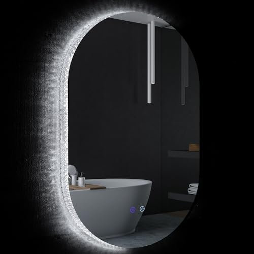 kleankin Espejo de Baño con Luces LED 81x51 cm Espejo de Pared con 3 Colores Ajustables Decoración Acrílica Función Antivaho Interruptor Táctil IP44 Horizontal o Vertical Plata