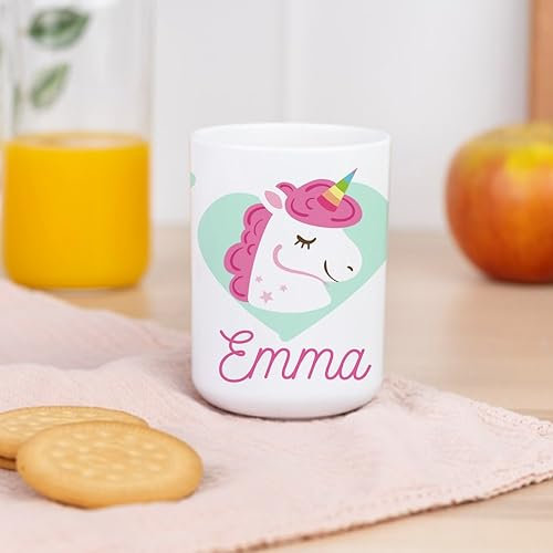 Wanapix | Kunststoffbecher mit Namen für Kinder | Unzerbrechlicher Trinkbecher Personalisierter | Schule/Kindergarten| BPA freier | 330 ml | Einhorn