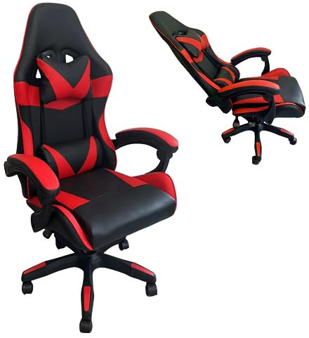 Sedia Da Gaming Ergonomica Reclinabile, Poltrona per Gamer, Sedia Da Ufficio con Cuscino Lombare e Poggiatesta (Nero e Rosso)