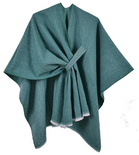 Shmily Girl Poncho Femme Tricot Cape Réversible Couverture Elégante Epaule Chaude Echarpe Tricotée Manteau pour Printemps Automne (Vert)