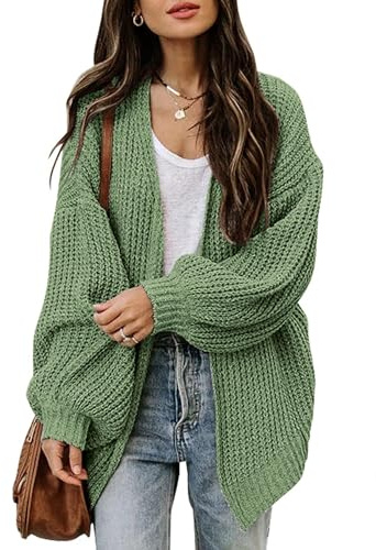 Jhsnjnr Damen Oversize Pullover Cardigan Strickjacke Herbst Laterne Lange Ärmel Grobstrick Open Front Strickmantel