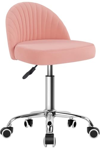 KKTONER Rollhocker, Drehstuhl, Bürostuhl, Samt, höhenverstellbare Hocker mit Rückenlehne, für Schlafzimmer, Zuhause, Make-up, Kosmetik (Rosa)