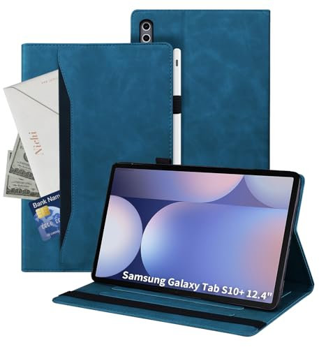 Auslbin Funda de Cuero PU para Samsung Galaxy Tab S10 Plus 12.4, Tableta de Poléter Adecuada para S10/S9/S8 Plus/SM-X820, Estilo de Cuero Clásico, Azul