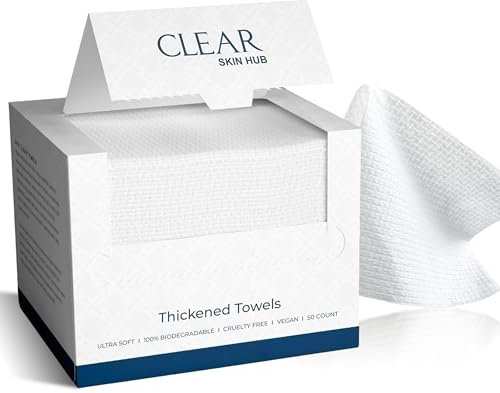 CLEAR SKIN HUB Thickened Ultra-soft Face Wipes XL– 100% Biobased Disposable Face Towels Makeup Remover, Cruelty-Free Dry Wipes for Daily Cleansing,Face Care Disposable Towel Set - 50