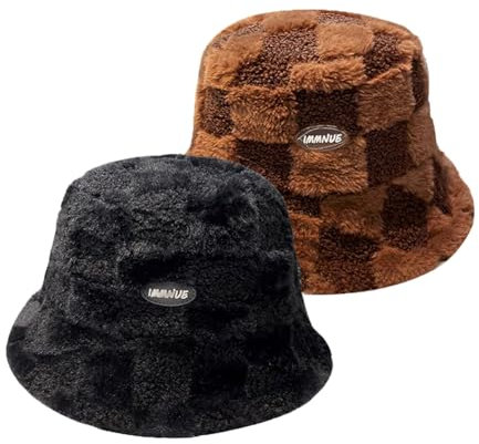 JAWSEU 2pcs Bucket Hat Winter Kunstpelz Fischerhut Damen Fell Wintermütze Wolle Anglerhut Warmer Fischermütze Lässiger Winter Flauschiger Warmer Hut Fischerhut Bucket Hat Winter Wärmer Eimer Hut