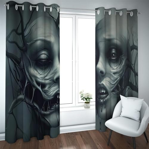 Deertweet Home Abstrakte Kunst Vorhänge Horror Gesichtsmuster Fenster Vorhänge Moderne kreative Verdunkelungsvorhänge für Schlafzimmer Wohnzimmer Dicke Vorhänge 2 Paneele H210xB200