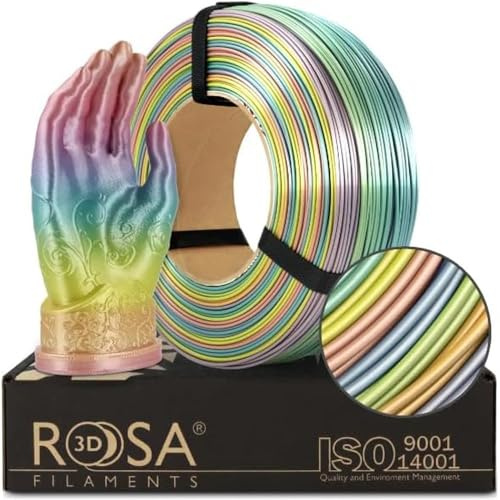 ROSA3D PLA Multicolor Silk Filament 1.75 mm für 3D Drucker, Regenbogen Refill 1 kg, PLA Rainbow
