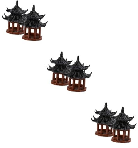 Garneck 3 Sätze Pavillon-mikrolandschaft Miniaturpavillon Mikro-landschaftspavillon-Ornament Gartendekorationen Tischdekoration Simulationspavillonmodell Plastik Black 2 Stück * 3