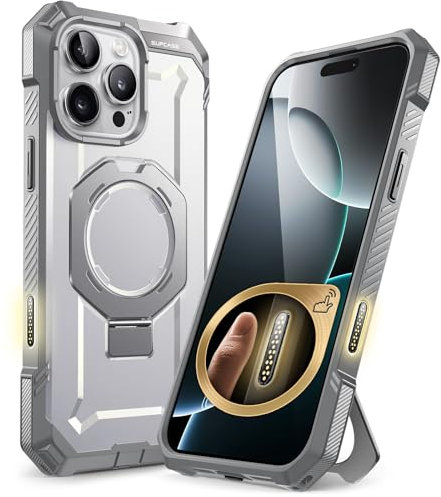 SUPCASE for iPhone 16 Pro Max Case with Camera Control Capture Button (Unicorn Beetle Grip), [Built-in Stand] [Compatible with MagSafe] Heavy Duty Magnetic Phone Case for iPhone 16 Pro Max (White)