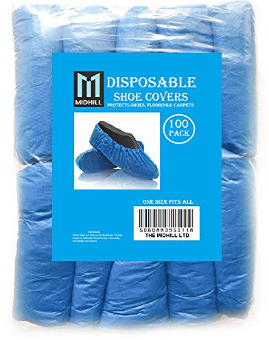 30x MIDHILL BLUE DISPOSABLE STANDARD SHOE COVERS FOR CLEANING OVER SHOE PROTECT CARPETS 3.5g PAIRS ONE SIZE FITS ALL (30)